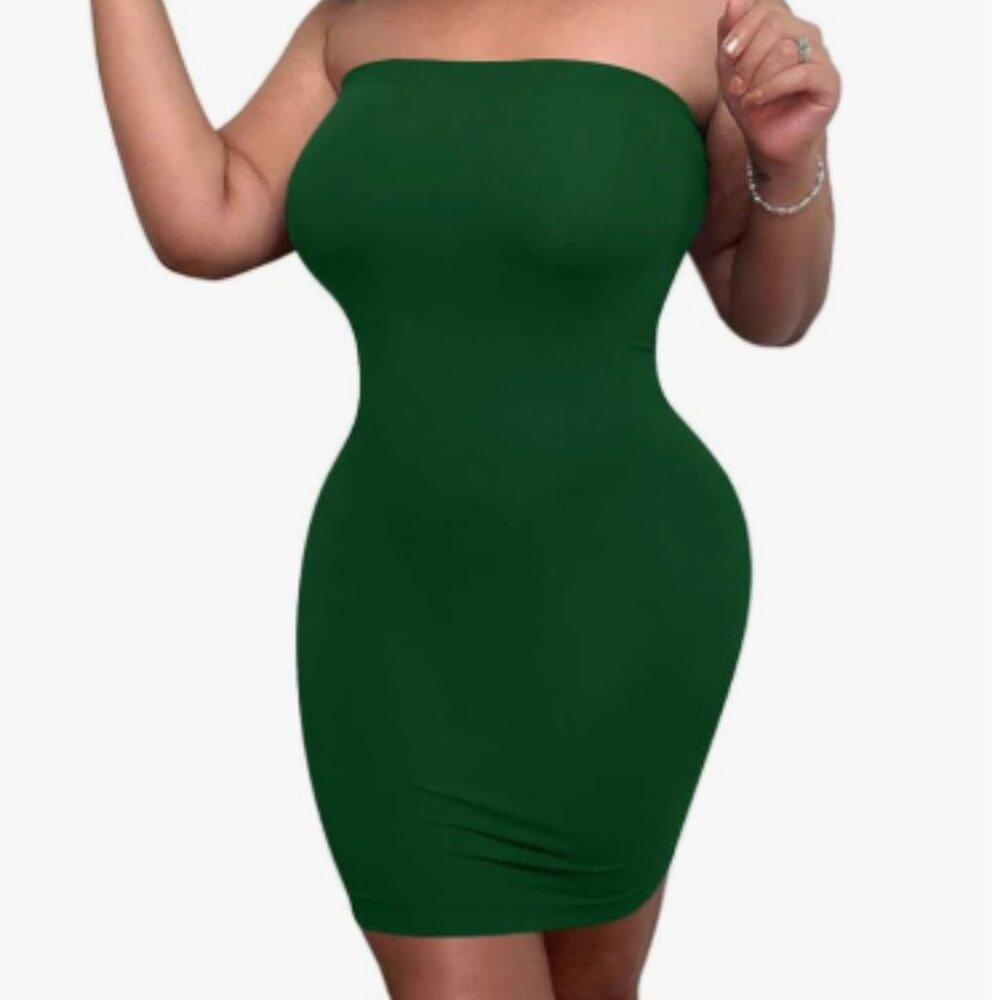 Green Casual Bodycon Tube Top Strapless Mini Dress